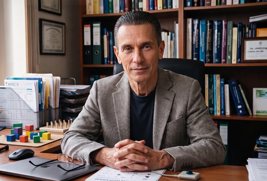 Neuropsicólogo Eduardo Hoffmann em seu consultório